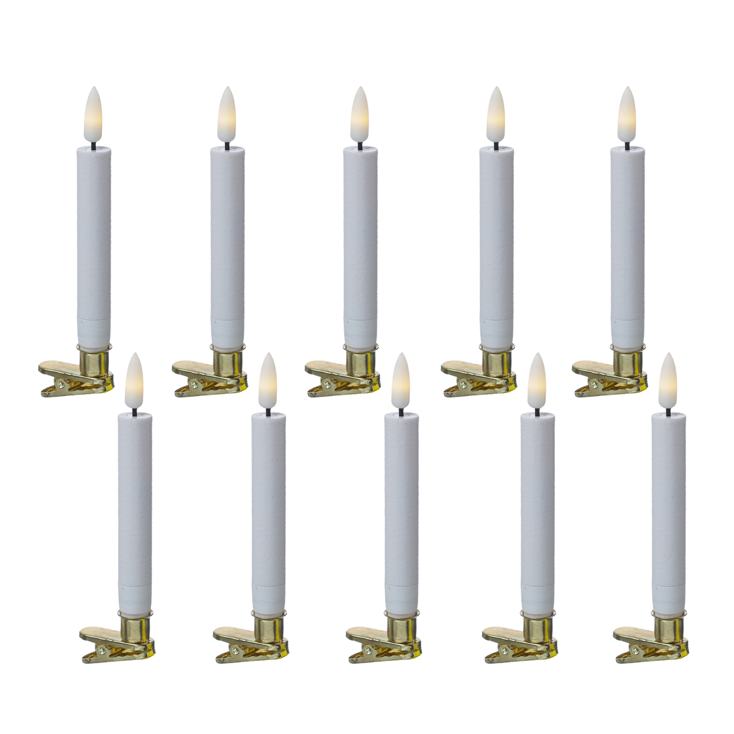 LED Baumkerzen mit Clip -  warmweiße LED - kabellos - Fernbedienung -Timer - für Innen - 10er Set LED Baumkerzen mit Clip -  warmweiße LED - kabellos - Fernbedienung -Timer - für Innen - 10er Set
