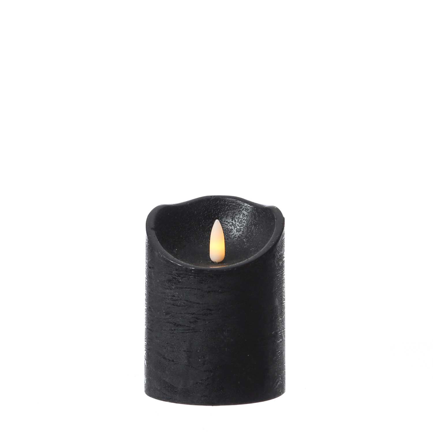 LED Stumpenkerze RUSTIC - Echtwachs - warmweisse 3D Flamme - H- 10cm - Batterie - Timer - schwarz LED Stumpenkerze RUSTIC - Echtwachs - warmweisse 3D Flamme - H- 10cm - Batterie - Timer - schwarz