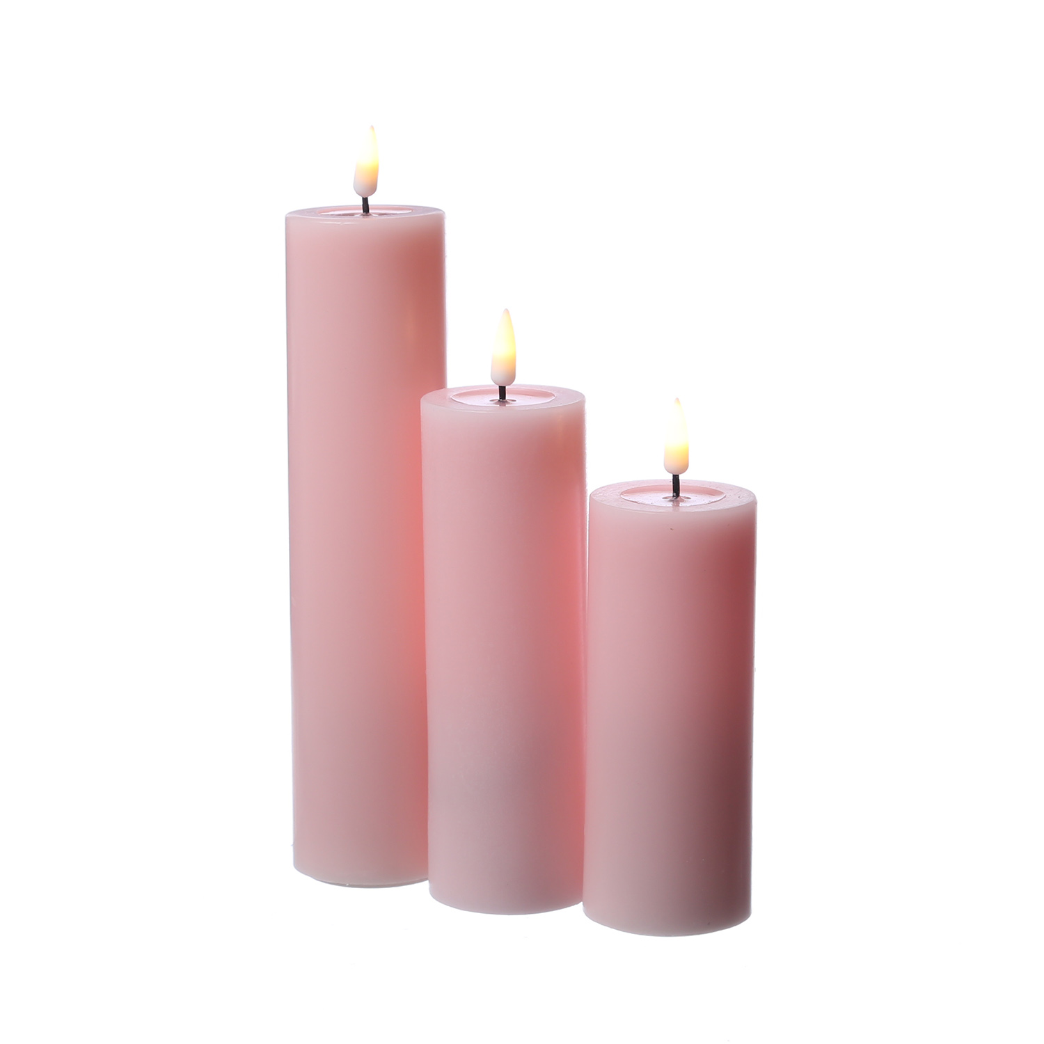 LED Stumpenkerze MIA - Echtwachs - realistische 3D Flamme -  H: 12,5cm D: 5cm - Batterie - rosa