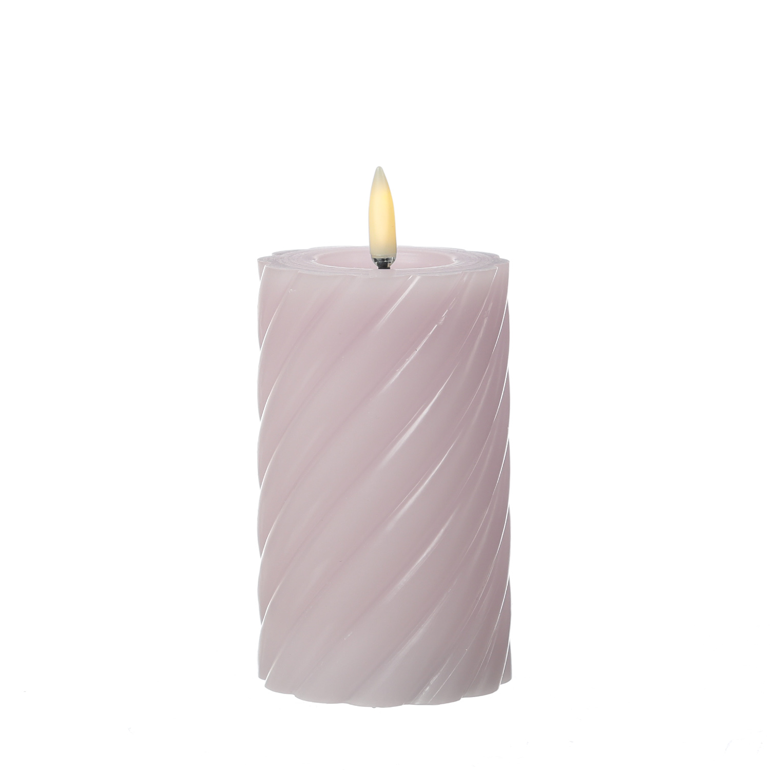 LED Stumpenkerze TWIST - Echtwachs - warmweiße 3D Flamme - H: 15cm - Batterie - Timer - flieder LED Stumpenkerze TWIST - Echtwachs - warmweiße 3D Flamme - H: 15cm - Batterie - Timer - flieder