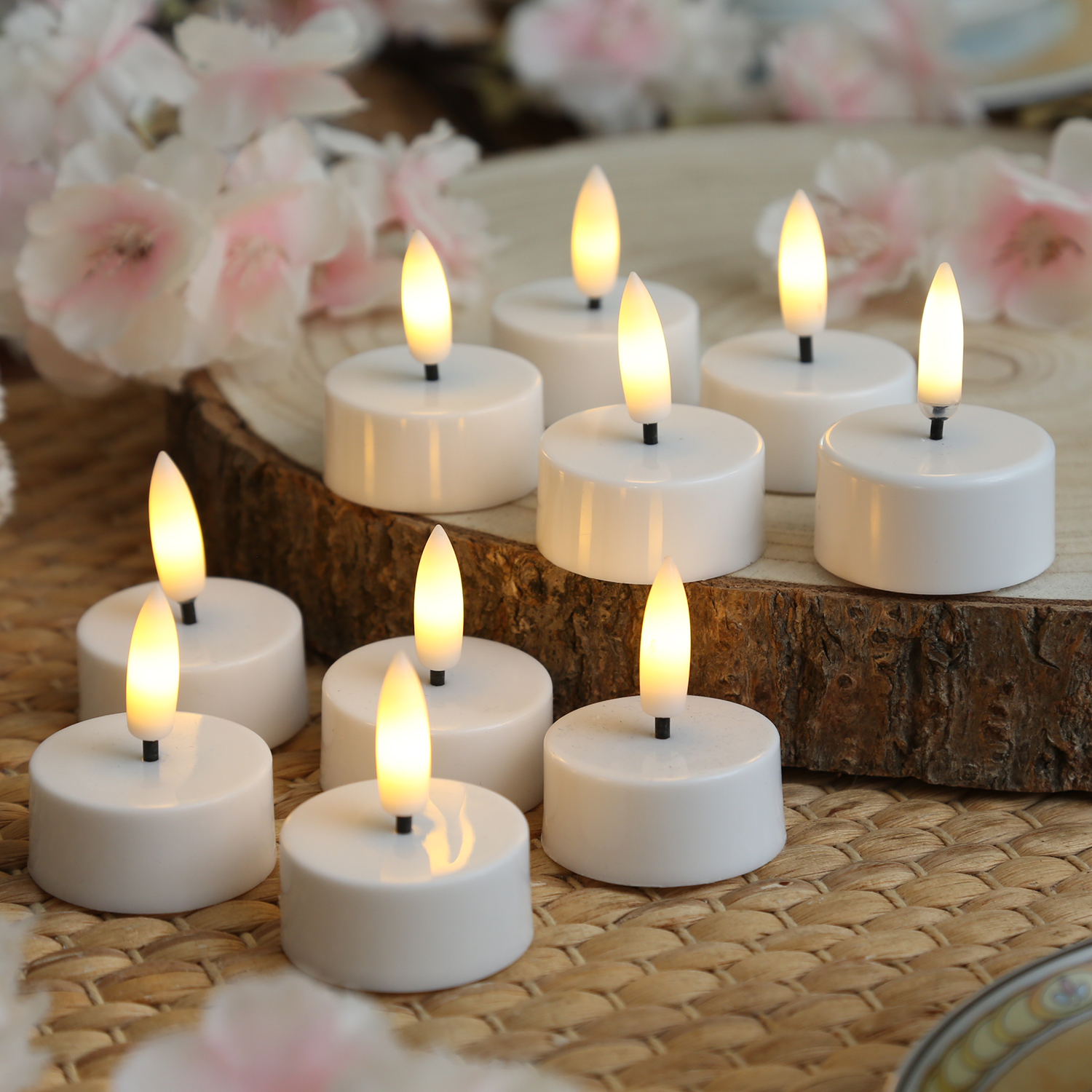 LED Mini Teelichter - Kunststoff - inkl. Batterien - Timer - D: 3,8cm - weiß - 10 Stück